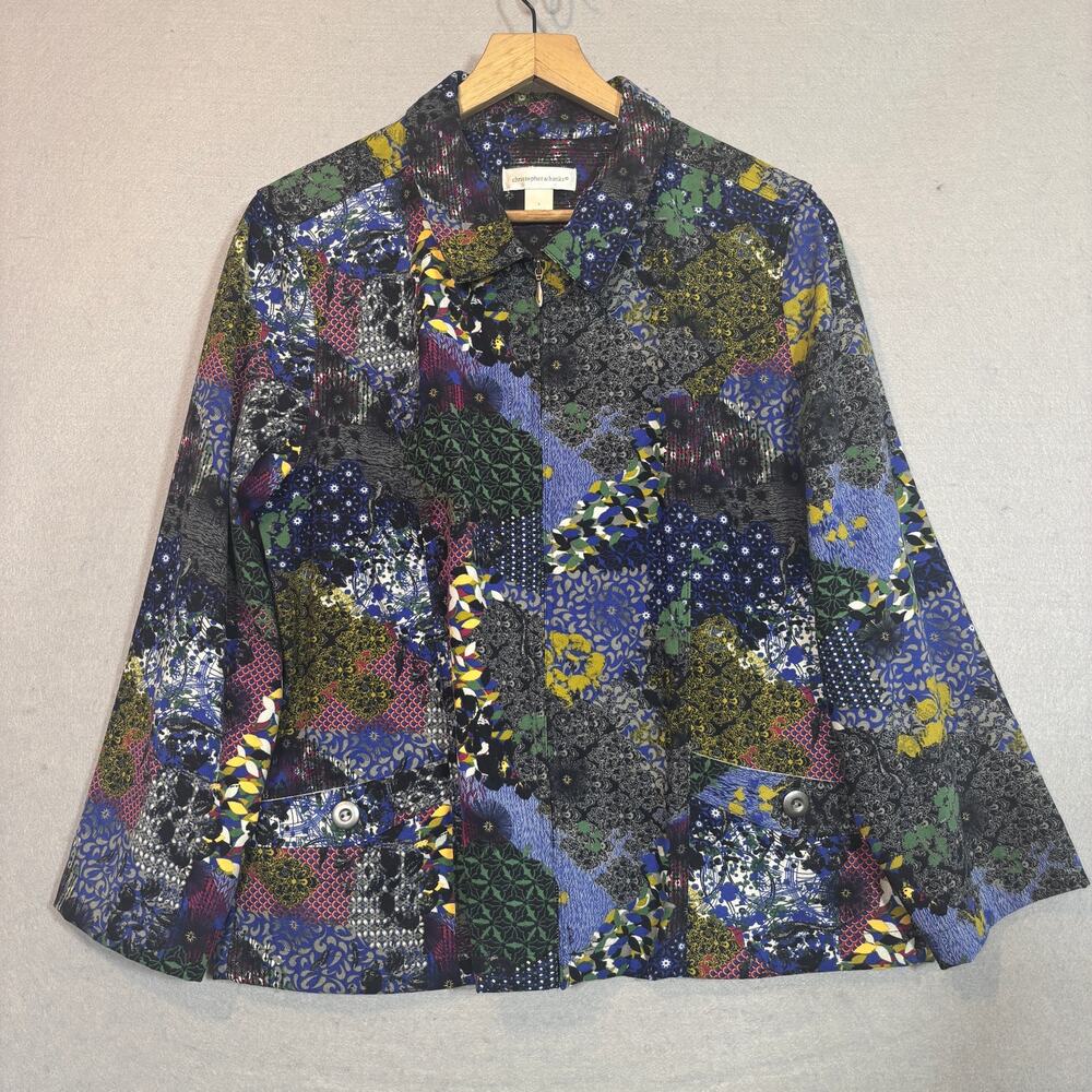 Christopher Banks Floral Jacket Blazer L Bold Boho Gardencore Artsy Statement